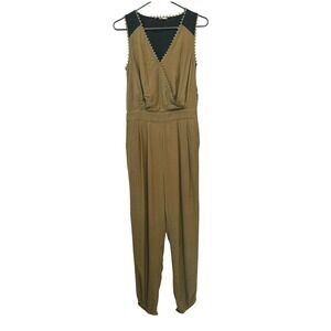Anthropologie Leifsdottir Sani Lace Olive Green Jumpsuit V-Neck Women's Size‎ 2